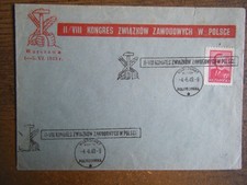 Używany, Polska List Warszawa 1 stempel okolicznościowy + druk Kongres Związków Zawodowych 1949 na sprzedaż  Wysyłka do Poland