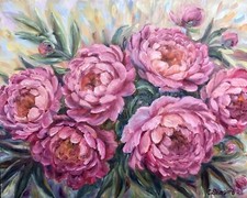 Peonies original oil for sale  Tenants Harbor