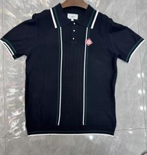 Nova camiseta masculina de malha manga curta moda lapela preta 02 comprar usado  Enviando para Brazil