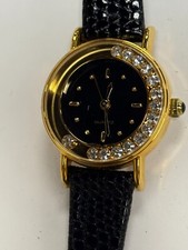Usado, Relógio feminino de couro mostrador de strass móvel folheado a ouro amarelo mostrador preto REPARO comprar usado  Enviando para Brazil