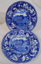 2 pratos históricos de transferência azul Enoch Woods Staffordshire Shirley House Surrey comprar usado  Enviando para Brazil