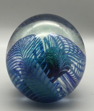 Vintage 1992 Eickholt Arte Vidro Peso Papel Azul Iridescente Pena Puxada, usado comprar usado  Enviando para Brazil