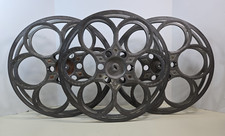 LOTE VINTAGE DE 3 molinetes de filme Weaver Manufacturing Co. 15" metal fundido 6 furos, usado comprar usado  Enviando para Brazil