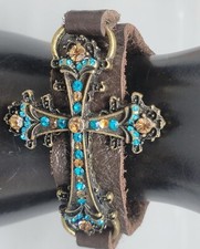 Pulseira de couro marrom estilo boho cristal preto tonificado aparência usada tamanho 6 comprar usado  Enviando para Brazil