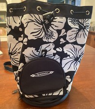 Bolsa balde Speedo de lona com cordão em azul branco estampa de hibisco piscina 13x8, usado comprar usado  Enviando para Brazil
