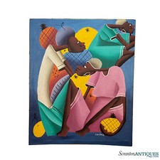 Pintura a óleo sobre tela figura abstrata haitiana vintage por Laurent Casimir comprar usado  Enviando para Brazil