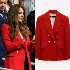 JAQUETA BLAZER RARA ZARA TEXTURIZADA VERMELHA PEITO DUPLO BOTÕES DOURADOS MÉDIA M NOVA comprar usado  Enviando para Brazil
