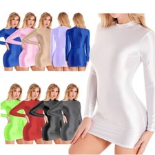 Óleo Brilhante feminina manga LONGA cor sólida Vestido Bodycon elástico brilhante Vestidos comprar usado  Enviando para Brazil