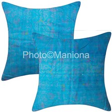 Conjunto de 2 capas de almofada indianas feitas à mão vintage de seda sari azul celeste - sofá/cama comprar usado  Enviando para Brazil