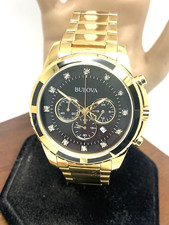 Relógio masculino Bulova 97D121 cronógrafo diamante mostrador preto ouro aço inoxidável comprar usado  Enviando para Brazil