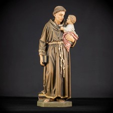 Estátua de madeira 33” Santo Antônio de Pádua com Menino Jesus | Figura antiga de Antônio _ comprar usado  Enviando para Brazil