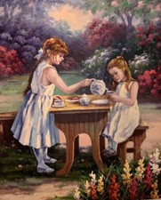 Impressão artística em tela pintura a óleo festa chá meninas por Hamilton 25 X 21 comprar usado  Enviando para Brazil