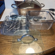 Caçarola Copper Chef 9.5 com tampa cesta frita bandeja vaporizadora Panini Press + comprar usado  Enviando para Brazil