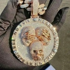 Pingente de rapper caveira moissanita real redondo 6 quilates folheado a ouro rosa 14K prata comprar usado  Enviando para Brazil