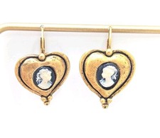 Brincos pendentes vintage EH coração camafeu silhueta gota bronze bronze assinado mulher comprar usado  Enviando para Brazil