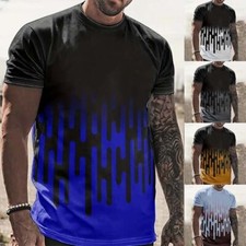 Camiseta esportiva masculina manga curta poliéster gola O estampada gradiente 3D comprar usado  Enviando para Brazil