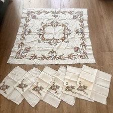 Guardanapo vintage quadrado ponto cruz toalha de mesa floral feito à mão linho 47” e 6 peças comprar usado  Enviando para Brazil