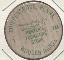 1976, PORTER'S FURNITURE STORE, Shippensburg, Pensilvânia, Token, Madeira Níquel comprar usado  Enviando para Brazil