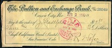 CARSON CITY, NV ~ O BANCO DE BARRAS E CÂMBIO, cheque através do banco da Califórnia 1890, usado comprar usado  Enviando para Brazil