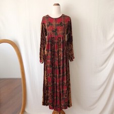 Vestido Vintage Tamanho 8-10 Longo Veludo Esmagado Bordado Indiano Cigano Vermelho Marrom comprar usado  Enviando para Brazil