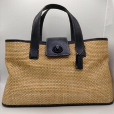 Usado, Bolsa de mão COACH palha turnlock bolsa cesta de couro – chique vintage bege x preto comprar usado  Enviando para Brazil