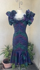 Antigo Vestido de Coquetel Anos 80 Tafetá Xadrez Babados Ruched Sm B.b. Coleção comprar usado  Enviando para Brazil