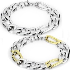 Pulseira Figaro masculina grossa e pesada de aço inoxidável - Prata ou prata/banhada a ouro comprar usado  Enviando para Brazil
