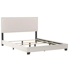 Cama estofada Hillsdale Willow Nail Head, couro sintético branco - Queen comprar usado  Enviando para Brazil