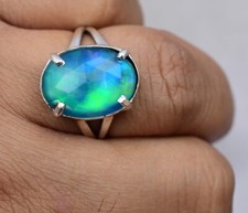 Anel quadriculado Aurora Opala 925 prata esterlina lindo anel deslumbrante certificado comprar usado  Enviando para Brazil
