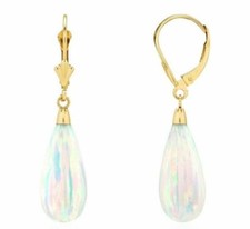 Brincos pendurados de ouro amarelo 14K em forma de gota de lágrima opala fogo branco alavanca traseira, usado comprar usado  Enviando para Brazil