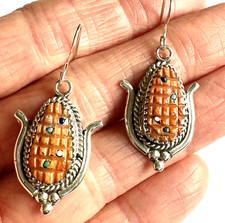 Brincos pendentes de orelha de milho Zuni laranja espinhosa ostra turquesa esterlina assinado G comprar usado  Enviando para Brazil