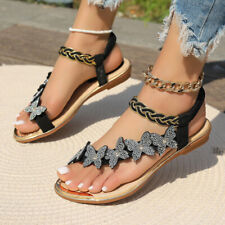 Sandálias femininas de verão borboleta strass moda casual praia plana, usado comprar usado  Enviando para Brazil