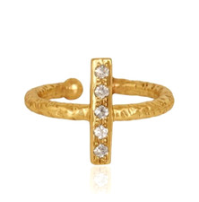 Anel de barra de zircão pavimentado Cz textura dourada ajustável anel de noivado feminino comprar usado  Enviando para Brazil