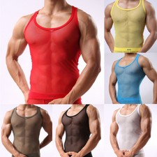 Usado, COLETE MASCULINO DE MALHA DE CORDA REDE DE PEIXE SÓLIDO AJUSTADO MUSCULOSO REGATAS TOPS TÚNICA TAMANHOS M-XXL ↖ comprar usado  Enviando para Brazil