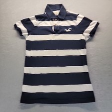 Camisa polo masculina Hollister grande azul marinho listra branca slim fit manga curta Y2K, usado comprar usado  Enviando para Brazil