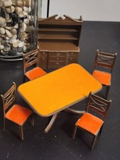 6 peças mesa de jantar vintage para casa de bonecas marrom e laranja, 4 cadeiras, armário cabana comprar usado  Enviando para Brazil
