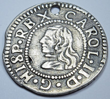 Moeda colonial antiga genuína 1674 espanhola Barcelona prata 1 real 1600 comprar usado  Enviando para Brazil