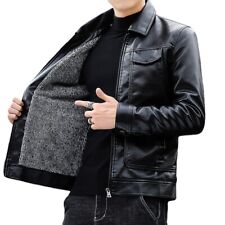 Jaqueta masculina de couro sintético quente forrada de lã motociclista clássica fina comprar usado  Enviando para Brazil