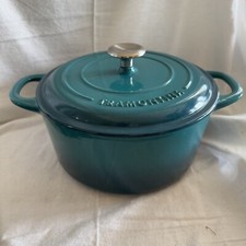 Forno holandês Tramontina 5,5 qt redondo esmaltado ferro fundido tampa ombré azul durável, usado comprar usado  Enviando para Brazil