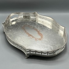 GRANDE Bandeja de servir galeria folheada a prata vintage formato extravagante alças de pés de rolagem comprar usado  Enviando para Brazil