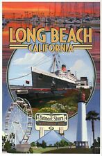 Cartão postal moderno Long Beach Califórnia, navio de cruzeiro, farol roda-gigante CA comprar usado  Enviando para Brazil