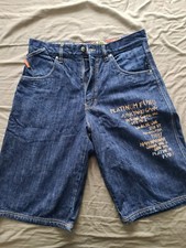 Vintage Platinum Fubu Fat Albert Niebieskie dżinsowe szorty rozm. 36 workowate Y2K haftowane na sprzedaż  PL