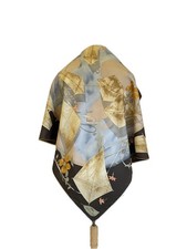 Cachecol de seda H7# Longchamp Paris marrom azul bege pipa estampa floral vintage comprar usado  Enviando para Brazil