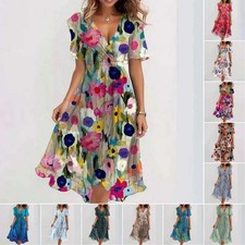 Usado, Vestido feminino plus size boho estampa floral gola V longo maxi férias de verão comprar usado  Enviando para Brazil
