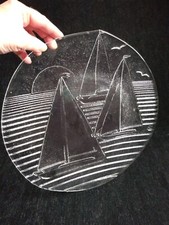 Veleiros náuticos vintage arte peregrina vidro prato de bolo transparente grosso 13" MCM, usado comprar usado  Enviando para Brazil