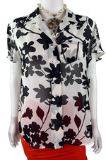 Blusa Escada 12 EUA 48 IT 42 D L 100% seda preta estampa floral vestido passarela comprar usado  Enviando para Brazil