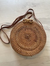 Bolsa tiracolo de vime redonda boho praia tiracolo de couro sintético tecido savana comprar usado  Enviando para Brazil