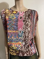 Women’s Pink Brown Polyester Casual Sleeveless Ethnic Print Size L Blouse Top comprar usado  Enviando para Brazil
