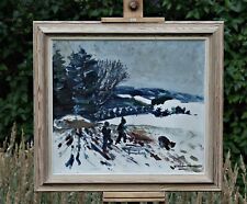 KAI HUSUM (1933-2007) - Winter Landscape With Children Snow Sliding, Denmark na sprzedaż  PL