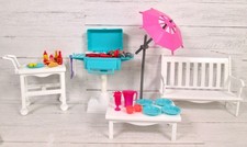 Vintage Anos 90 Barbie Muito Para Fazer Conjunto de Pátio Bicicleta Churrasqueira Carrinho Guarda-chuva Banco Mesa comprar usado  Enviando para Brazil